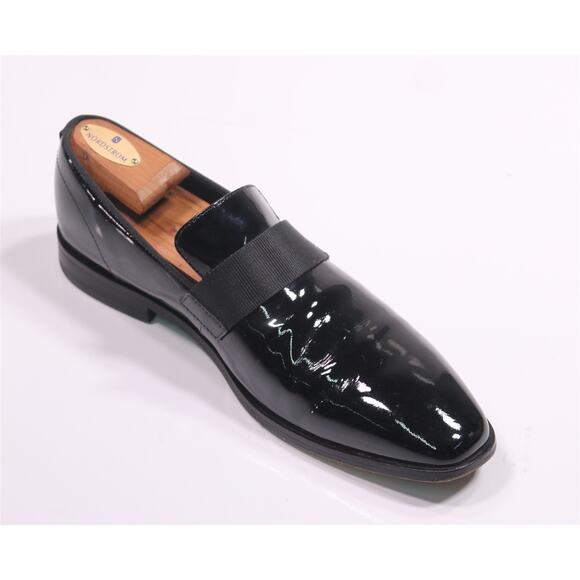 Hugo Boss Black Patent Leather Tuxedo Formal Loafers Grosgrain Band Men's US 7 - Picture 7 of 12